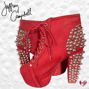 JEFFREY CAMPBELL LITA HAVANA PINK/RED SILVER SPIKE BOOTS SIZE 7